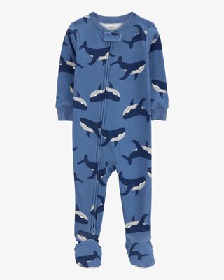 Product image 1 of Baby Whale Print Snug Fit Cotton Footie 1-Piece Pajamas - Navy