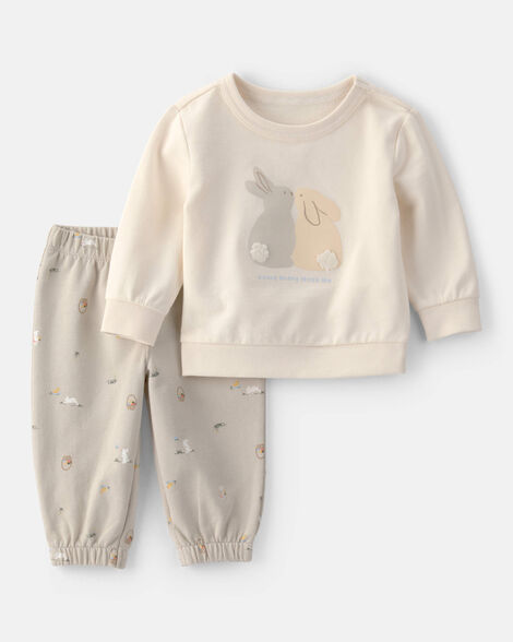 baby 2-piece easter bunny french terry tee & pant set - cream