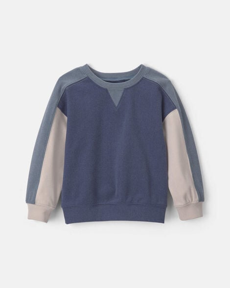 toddler boy color block long-sleeve pullover sweatshirt - navy blue/grey