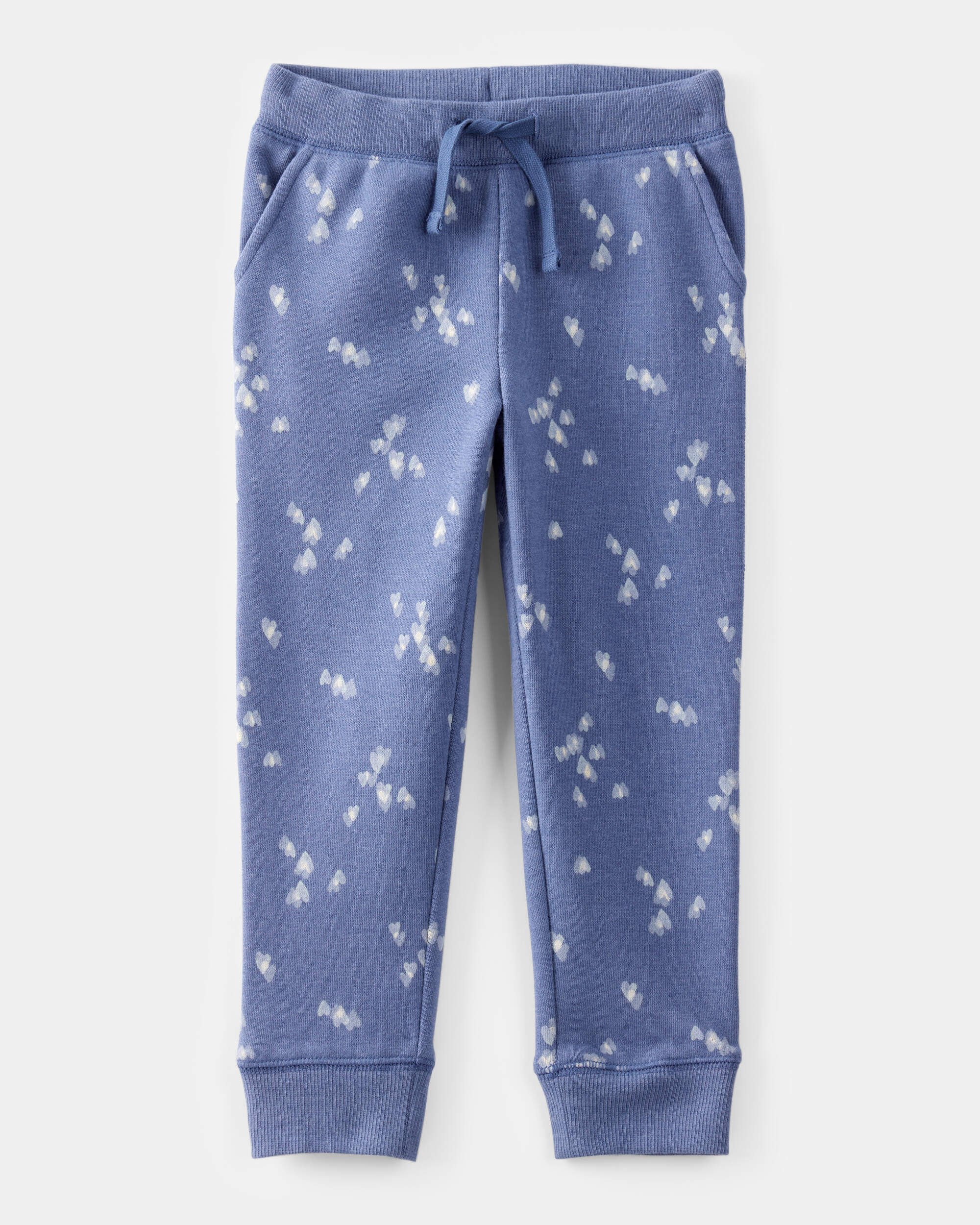 Toddler Girl Heart Print Fleece Drawstring Joggers - Blue
