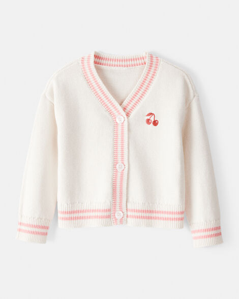 toddler girl cherry cotton long-sleeve sweater - white