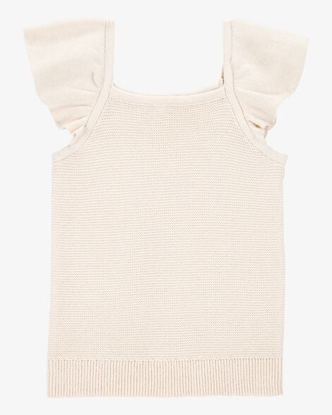Product image 3 of Toddler 2-Piece Flutter-Sleeve Rib Tank & Floral Ruffle Skort Set - Tan/White