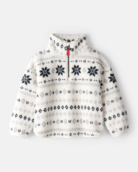 toddler girl fairisle sherpa quarter-zip pullover - white