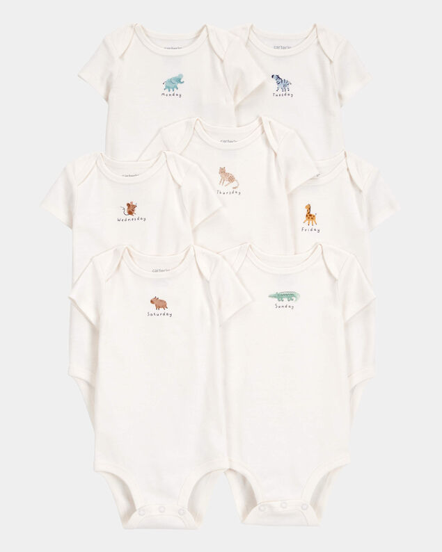 Product image 1 of Baby 7-Pack Days Of The Week Short-Sleeve Cotton Bodysuits - Ivory