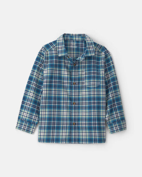 boys plaid long-sleeve button-down shirt - blue