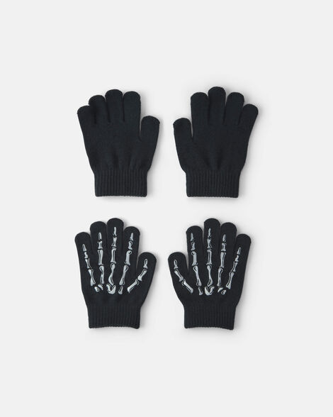 boys 2-pack skeleton halloween winter gloves - black