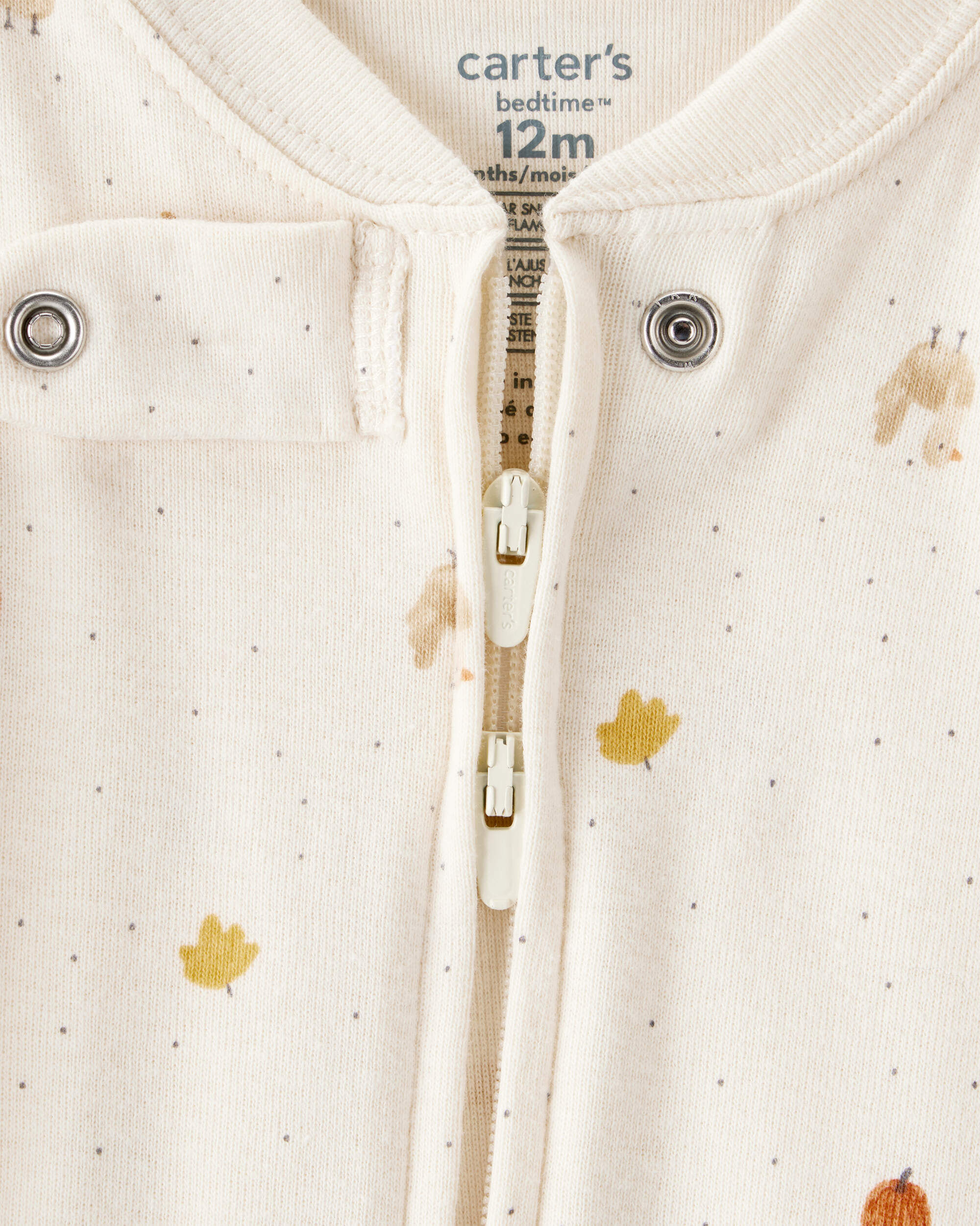 Baby Thanksgiving Print 100% Cotton Long-Sleeve 2-Way Zip Footed 1-Piece Pajamas - White