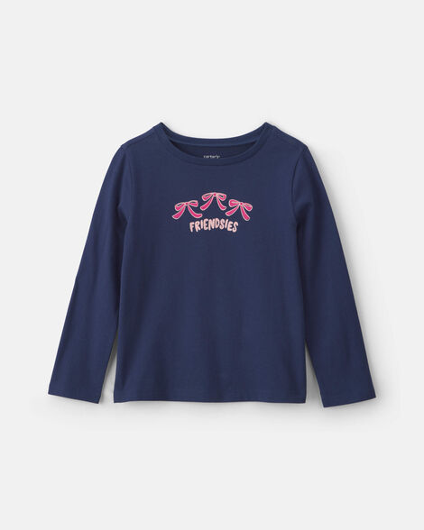 girls 'friendsies' long-sleeve graphic tee - navy blue