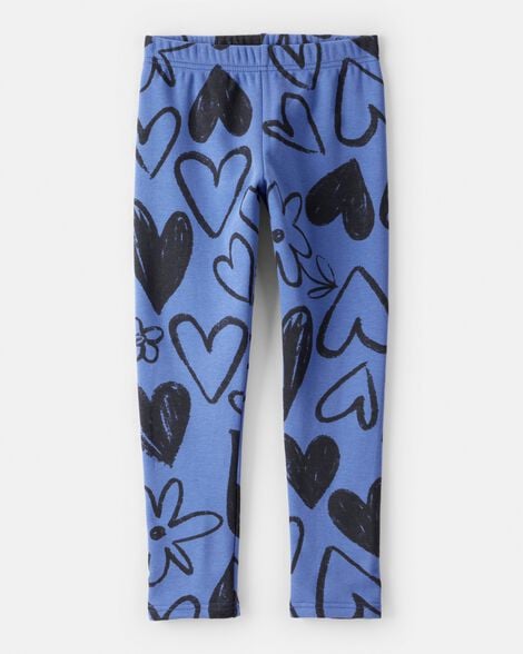 girls heart cozy fleece pull-on stretch leggings - blue