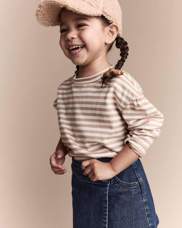 Product image 1 of Toddler Girl Striped Long-Sleeve Relaxed Tee - Cream/Tan