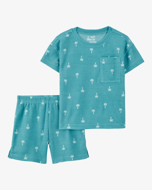 Product image 1 of Toddler Boy Palm Tree Print Loose Fit Waffle Knit 2-Piece Pajamas - Turquoise