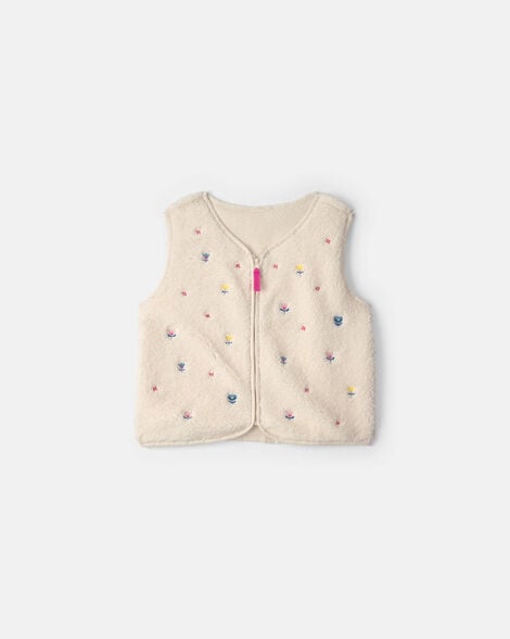 girls floral teddy fleece vest - cream
