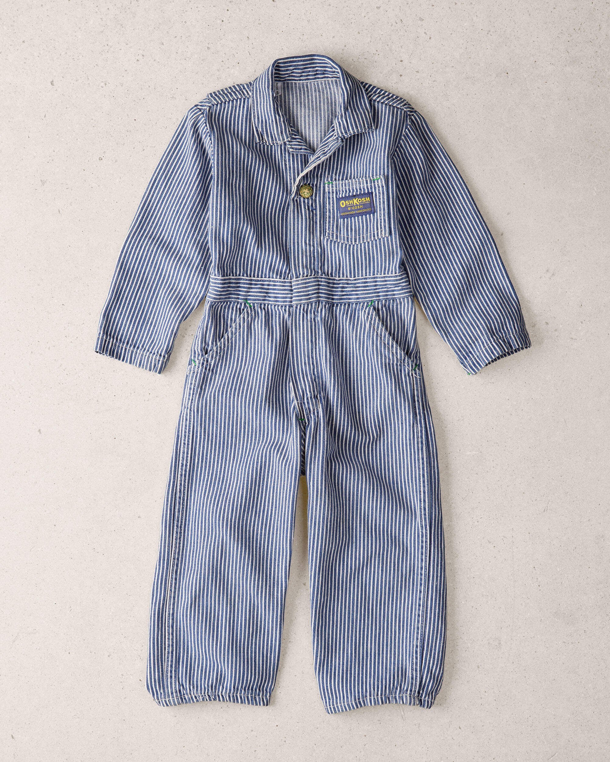 Toddler 2T Vintage Hickory Stripe Denim Coveralls from the OshKosh Archive Release, circa 1960s