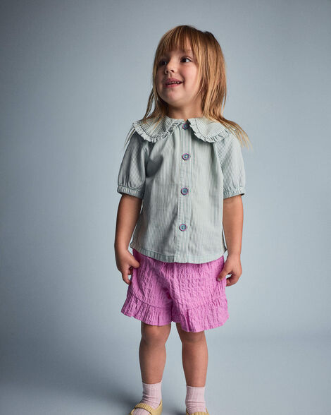Toddler Girl Peter Pan Collar Top in Stripes - Teal