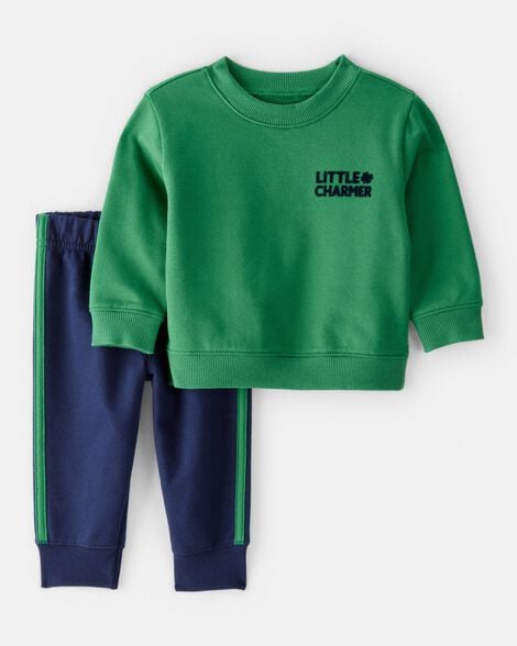 baby boy st.patrick's day charmer 2-piece long-sleeve tee & pant set - green
