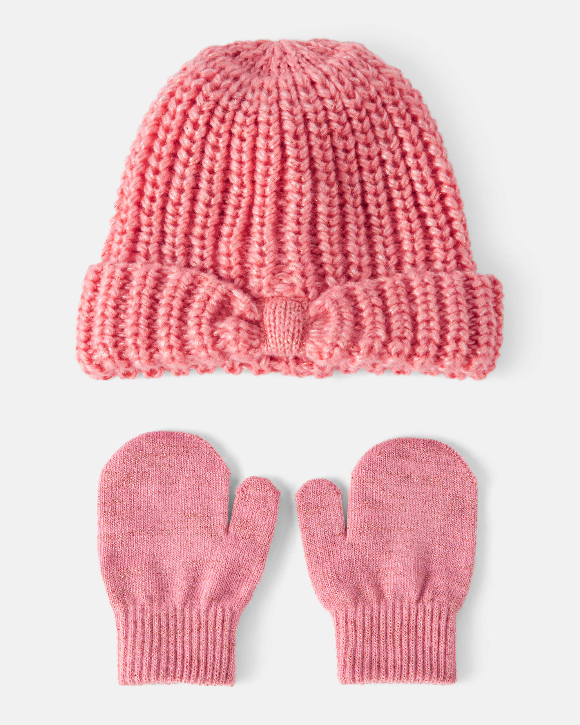 Toddler Girl 2-Piece  Shimmer Winter Hat & Mittens - Pink