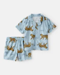 Toddler 2-Piece Leopard Loose Fit Coat-Style Pajamas - Blue