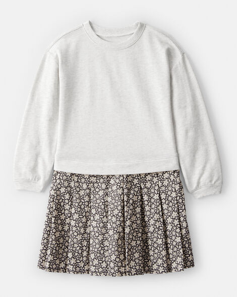 girls floral sweatshirt dress - grey/green