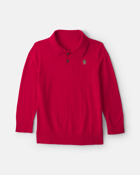 boys gingerbread polo sweater - red