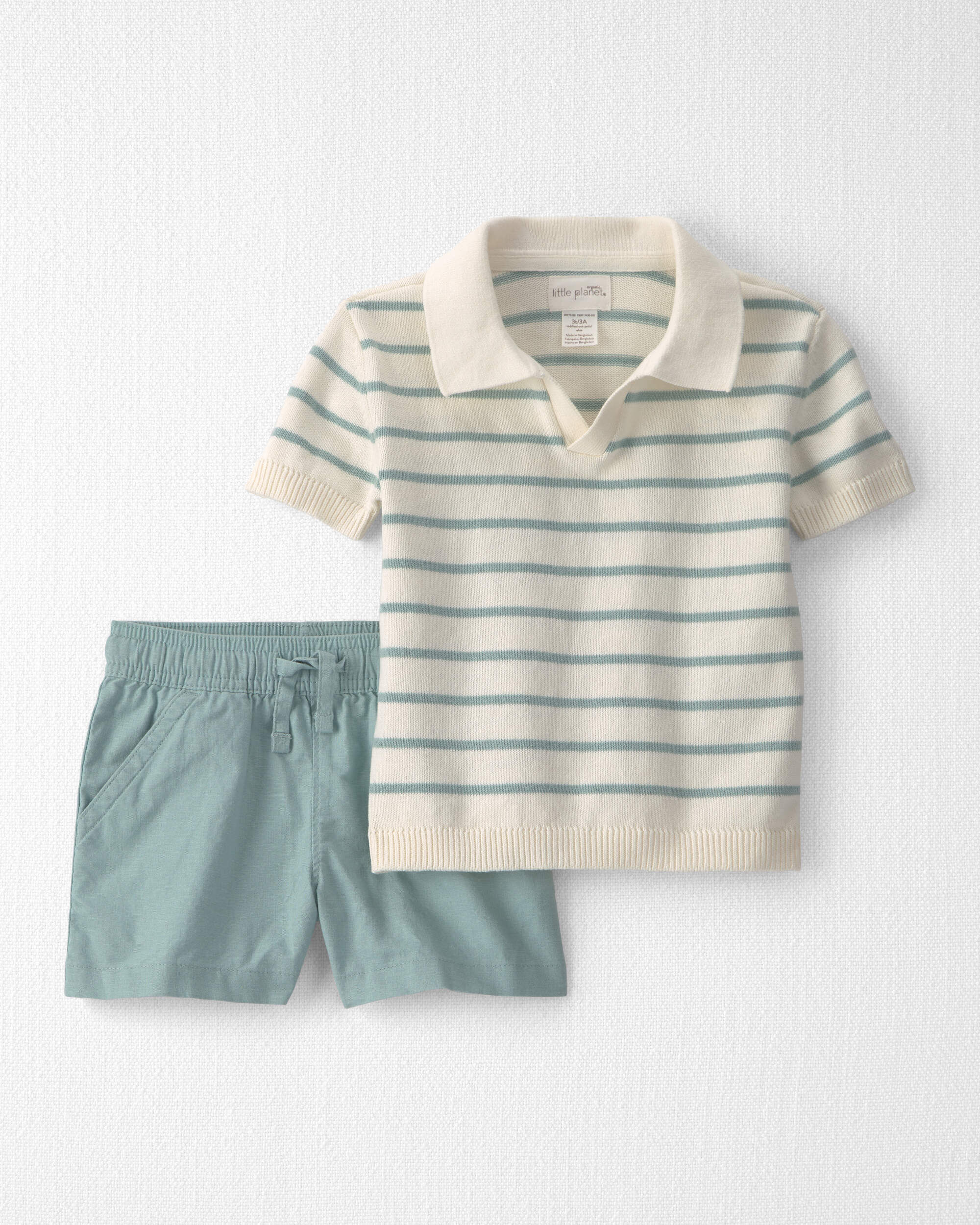 Little Planet Toddler Boy 2-Piece Knit Top Short Set Made with Organic Cotton in Stripes 2T Blue Stripes 30$