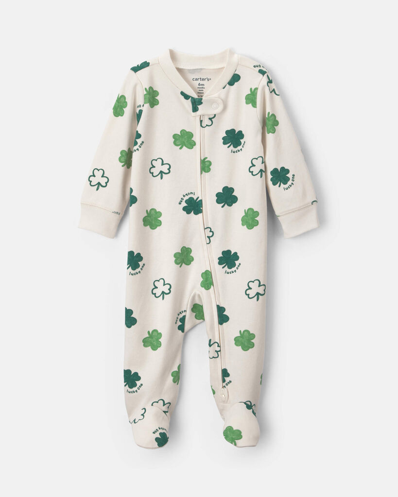 Carter's baby 2-way zip st patrick's day cotton sleep & play pajamas 3M Cream/Green