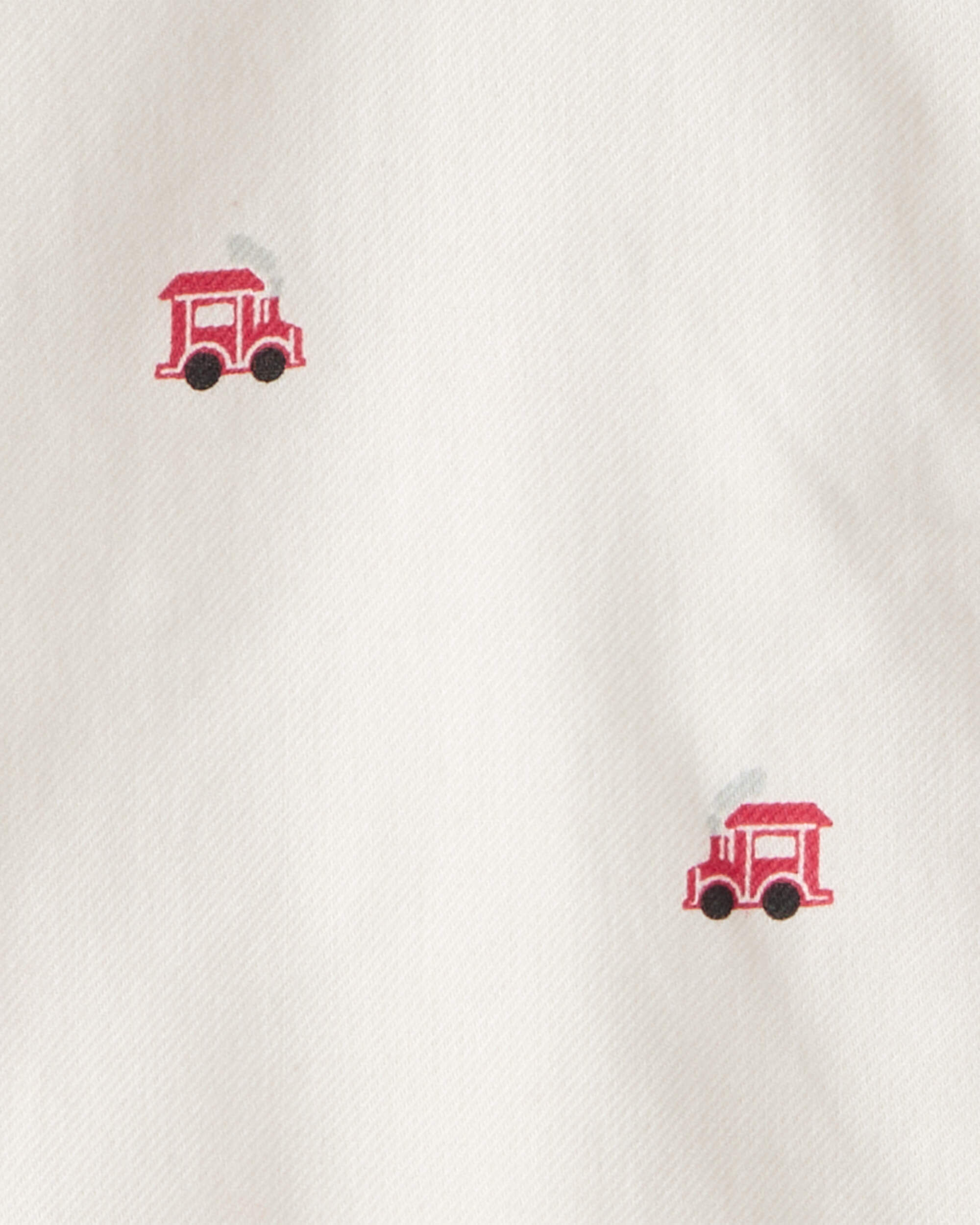 Toddler Boy Train Print  Button-Down Shirt - White