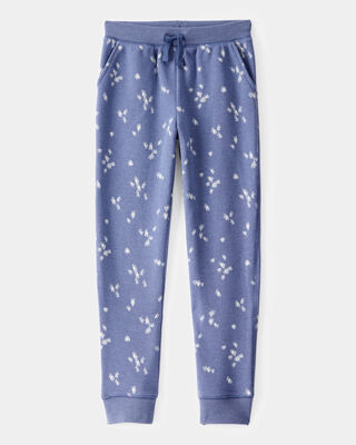 Product image 1 of Kid Floral Fleece Drawstring Joggers - Blue