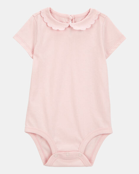 Baby Scalloped Collar Short-Sleeve Bodysuit - Pink