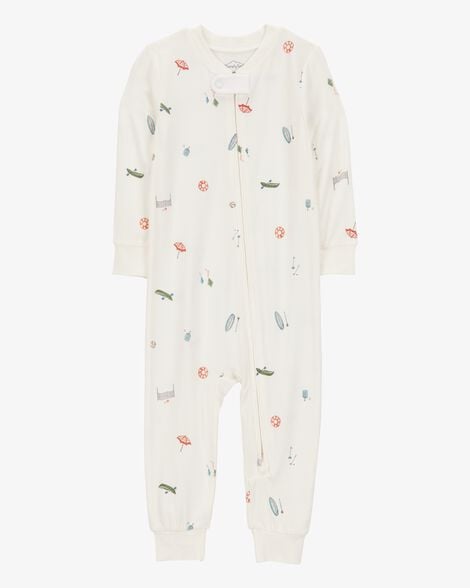 Product image 1 of Baby Camp Print Zip-Up PurelySoft Footless 1-Piece Pajamas - Ivory