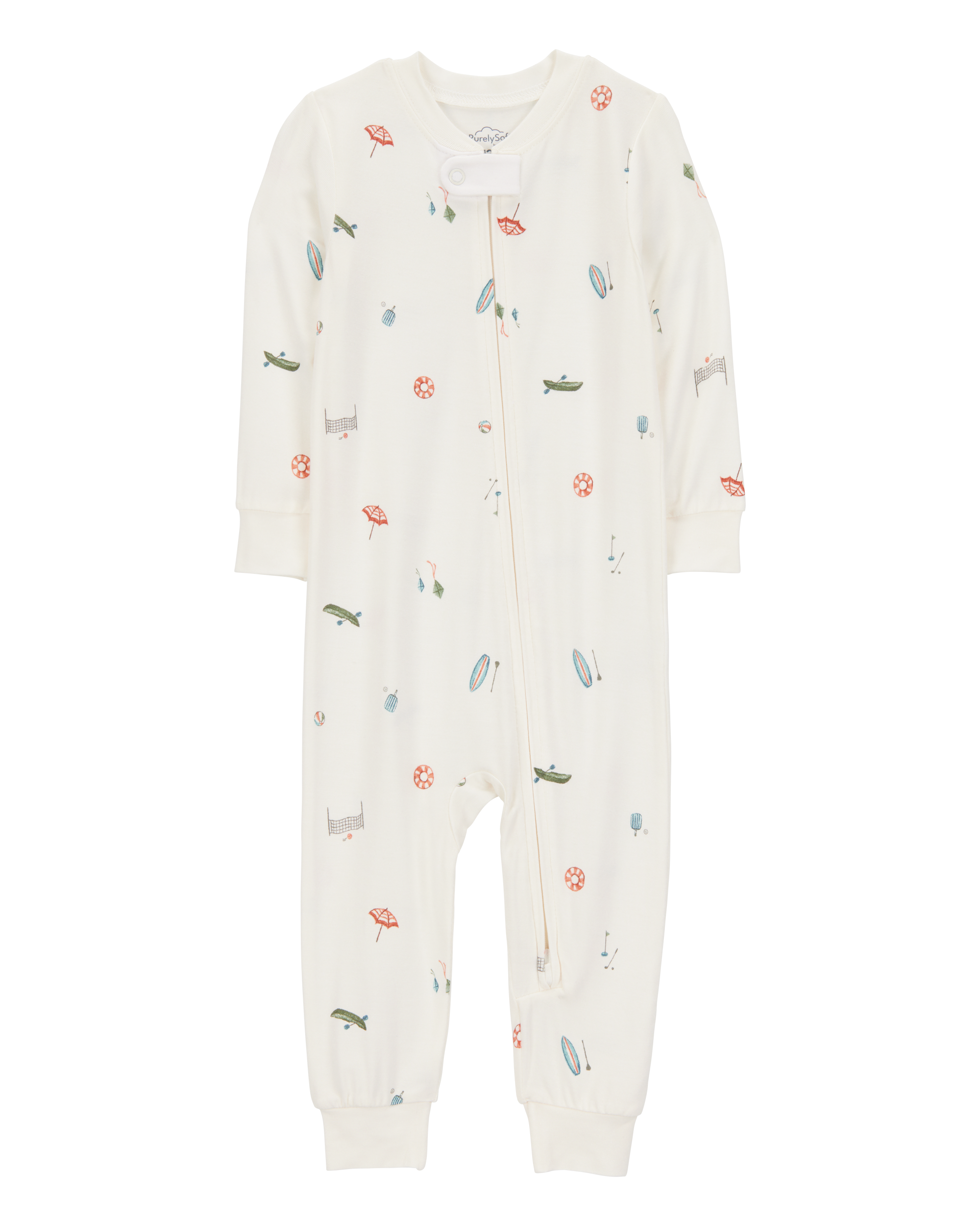 Baby Camp Print Zip-Up PurelySoft Footless 1-Piece Pajamas - Ivory