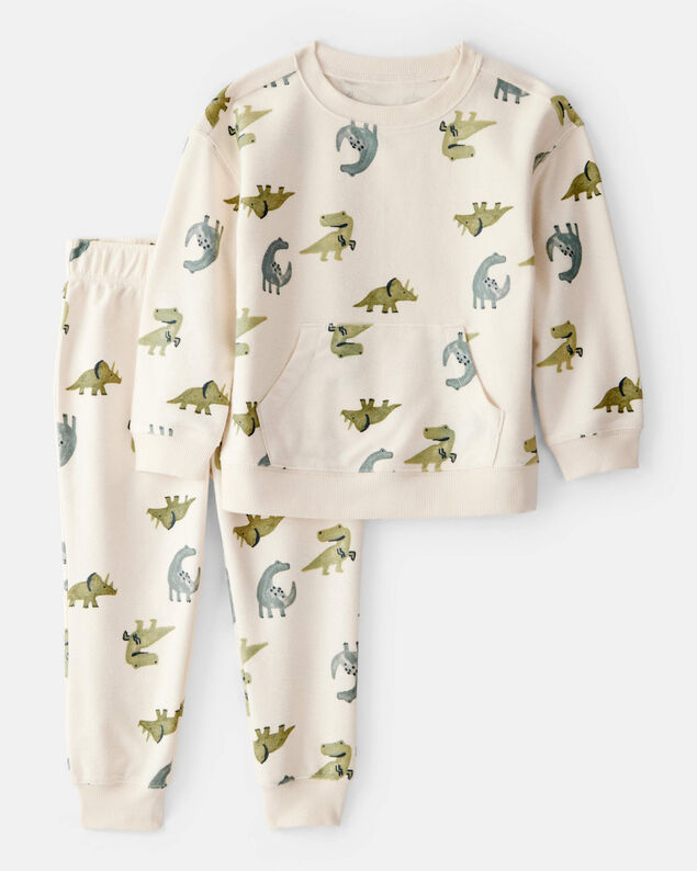 Product image 1 of Toddler Boy Dinosaur French Terry Long-Sleeve Tee & Pant Set - Ivory