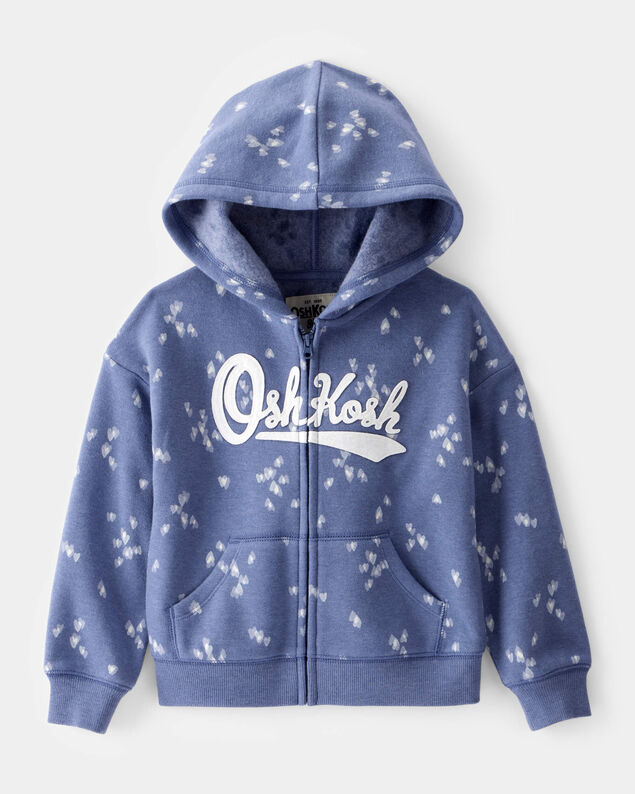 Product image 1 of Toddler Heart Print OshKosh Fleece Logo Zip Jacket - Blue
