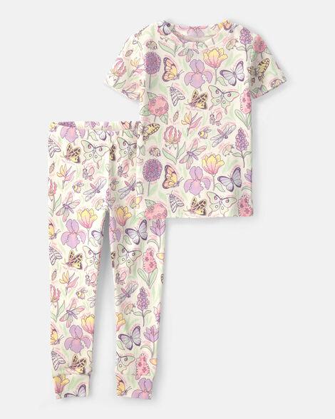 toddler girl butterfly 100% cotton snug fit 2-piece pajama set - cream