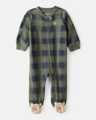 Baby Boy Animal Ski Print Loose Fit Long-Sleeve Sleep & Play Pajamas - Cream