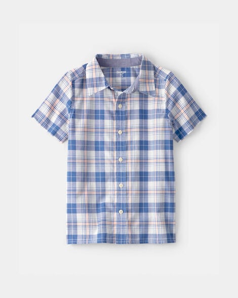 Boys Plaid Short-Sleeve Button-Down Shirt - Blue