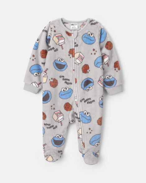 baby boy 2-way zip cookie monster cozy sleep & play pajamas - grey