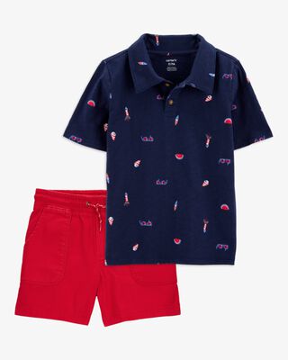 Product image 1 of Kid 2-Piece 4th Of July Polo & Pull-On Shorts Set - Navy/Red
