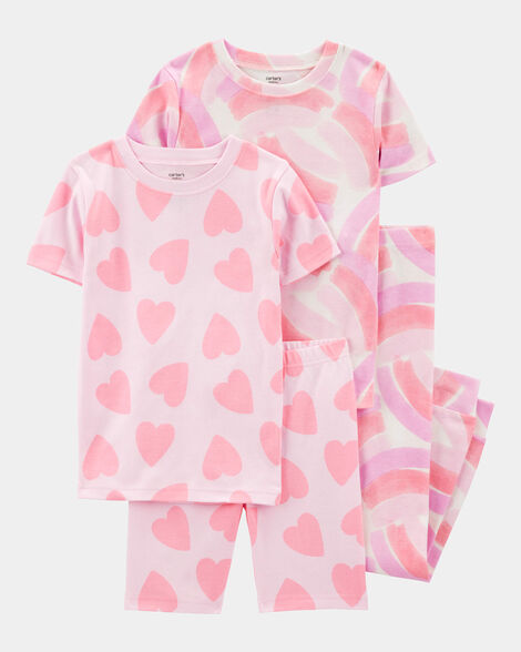 girls 4-piece rainbow heart 100% snug fit cotton pajamas - pink