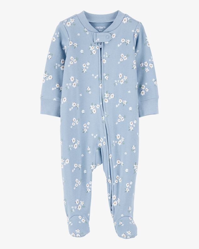 Product image 1 of Baby Girl Floral 2-Way Zip Cotton Sleep & Play Pajamas - Blue