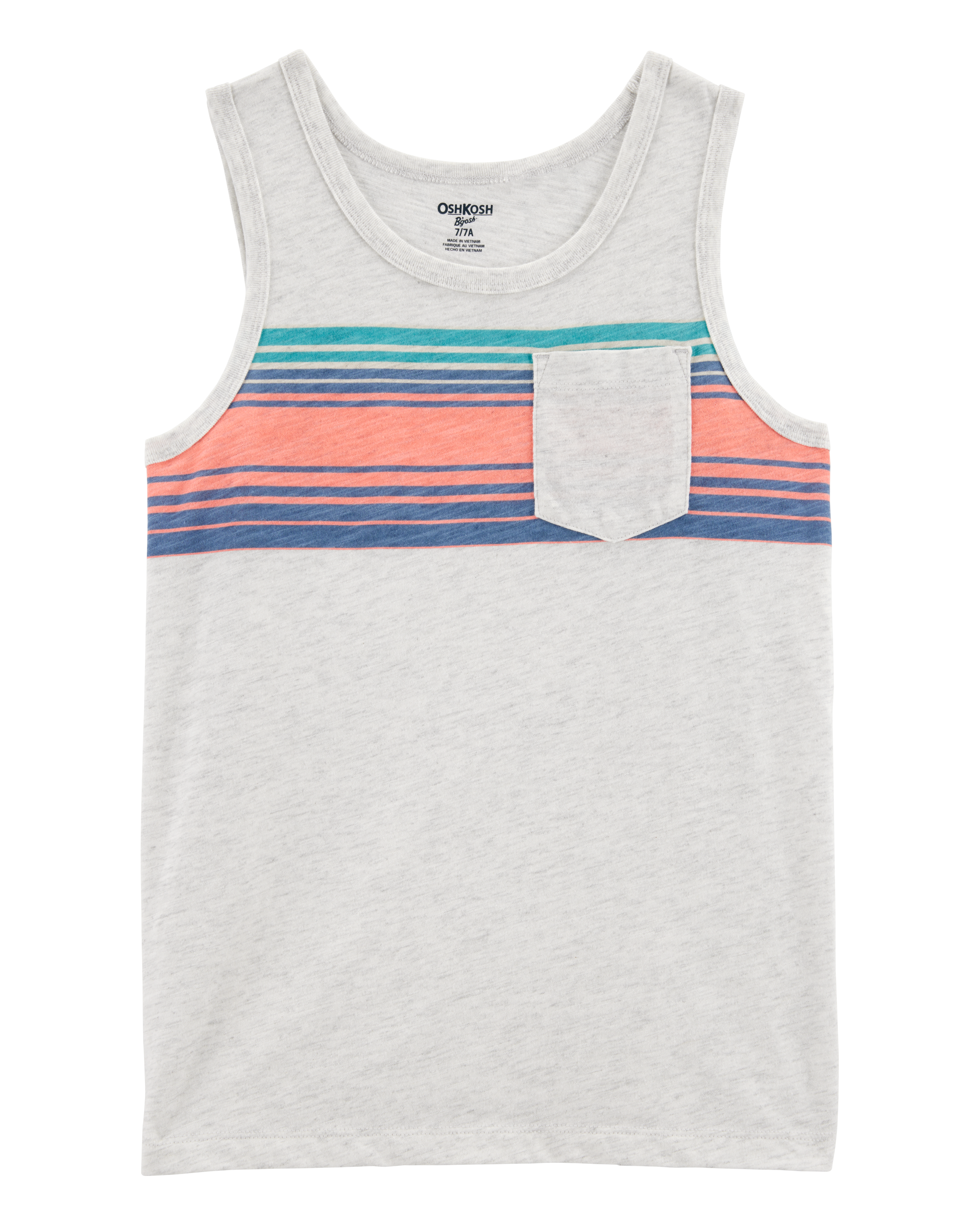 Kid Striped Front-Pocket Tank-Grey