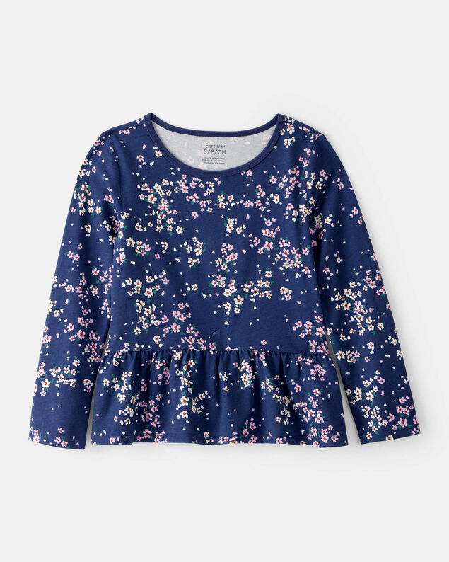 Product image 1 of Girls Floral Long-Sleeve Peplum Top - Navy