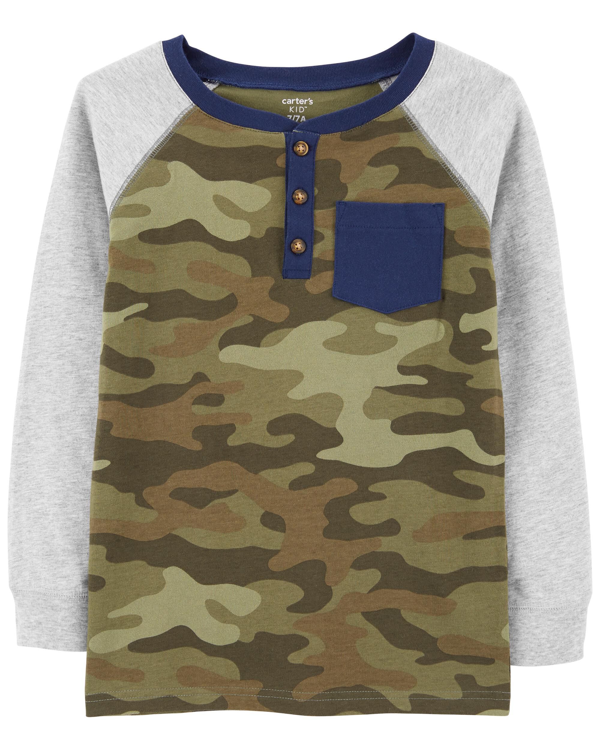 Grey/Camo Pocket Henley Tee | carters 
