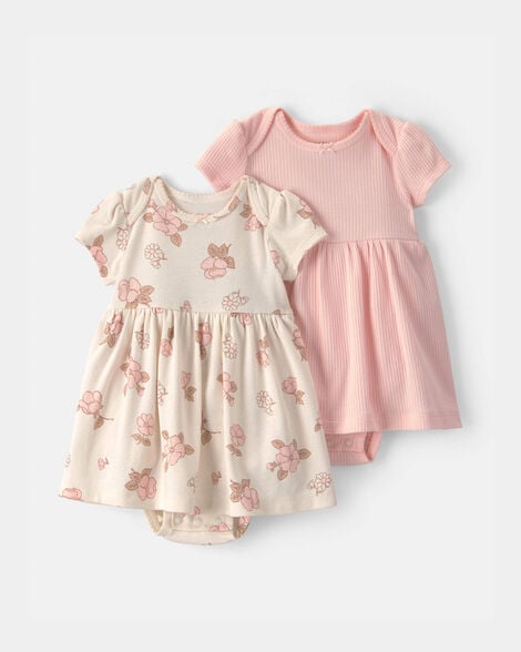 baby girl 2-pack floral short-sleeve bodysuit dress - pink/ivory