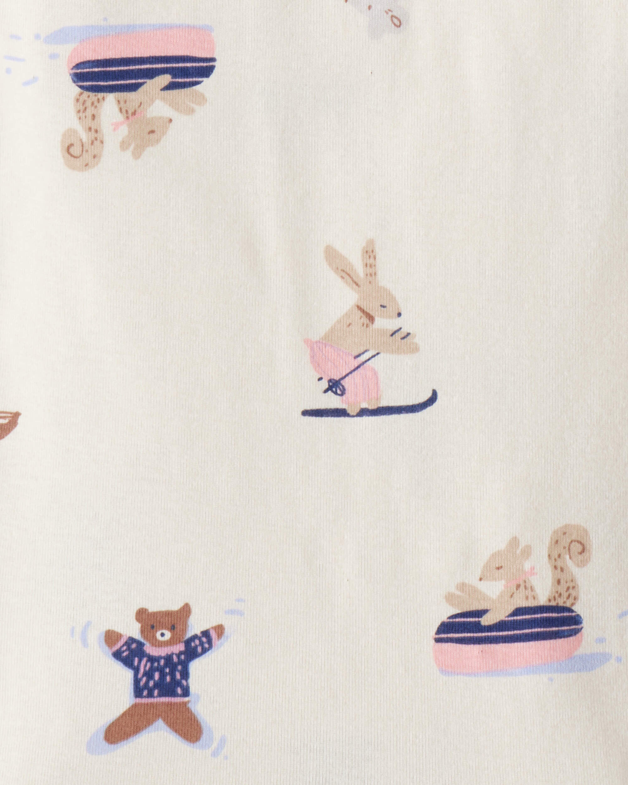 Baby Girl Bunny Winter Print 100% Cotton Long-Sleeve Snug Fit 4-Piece Pajamas - Blue/White
