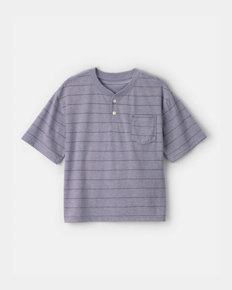 Boys Striped Henley T-Shirt - Dark Blue