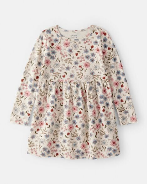 toddler girl floral long-sleeve knit dress - cream