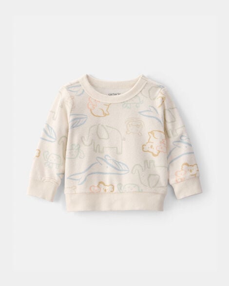 baby animal friends terry pullover sweatshirt - cream