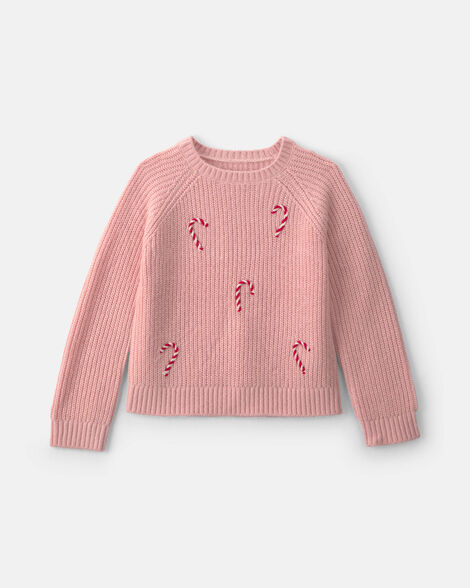 girls candy cane sweater - pink