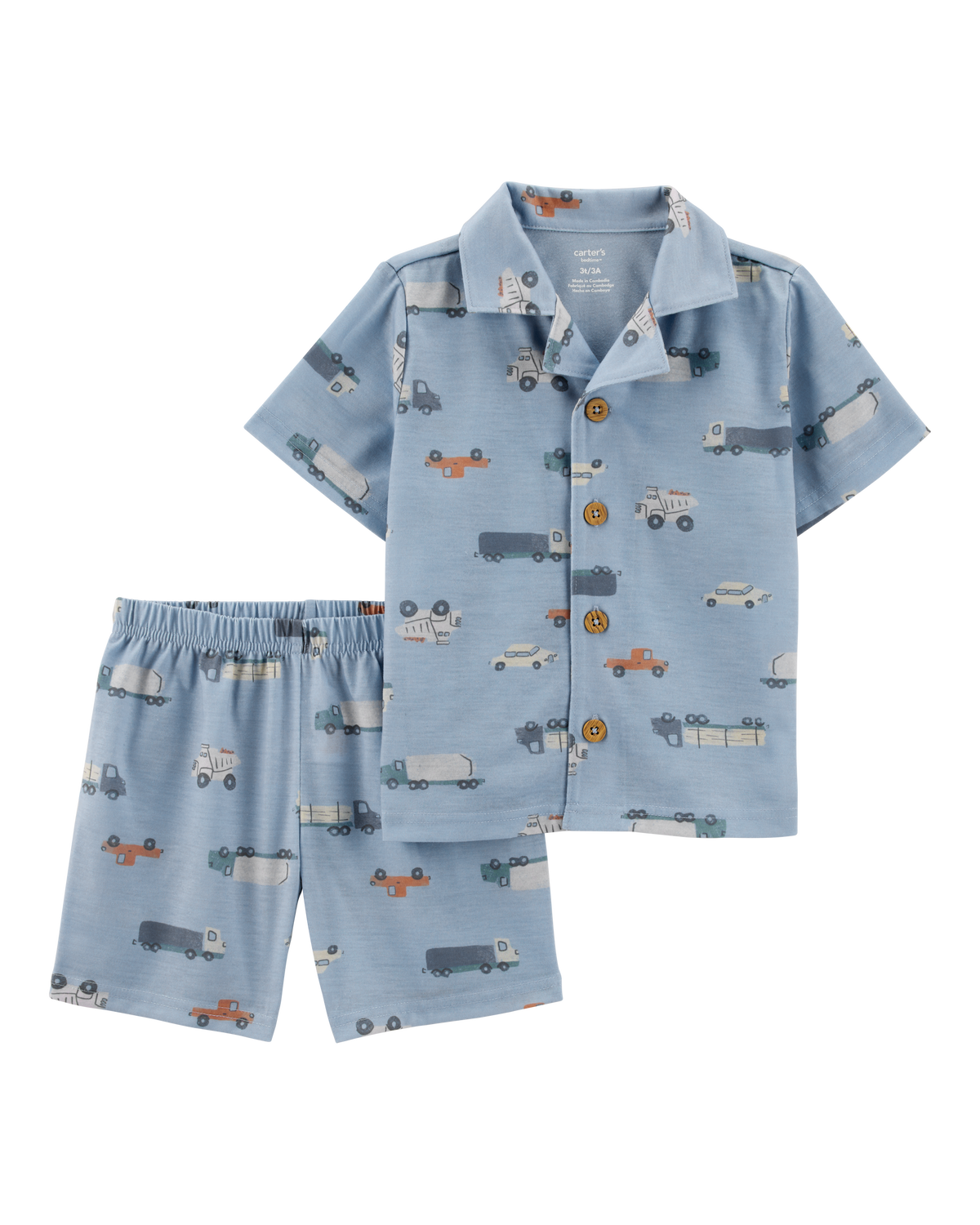 Toddler Boy 2-Piece Car Print Coat-Style Loose Fit Pajamas