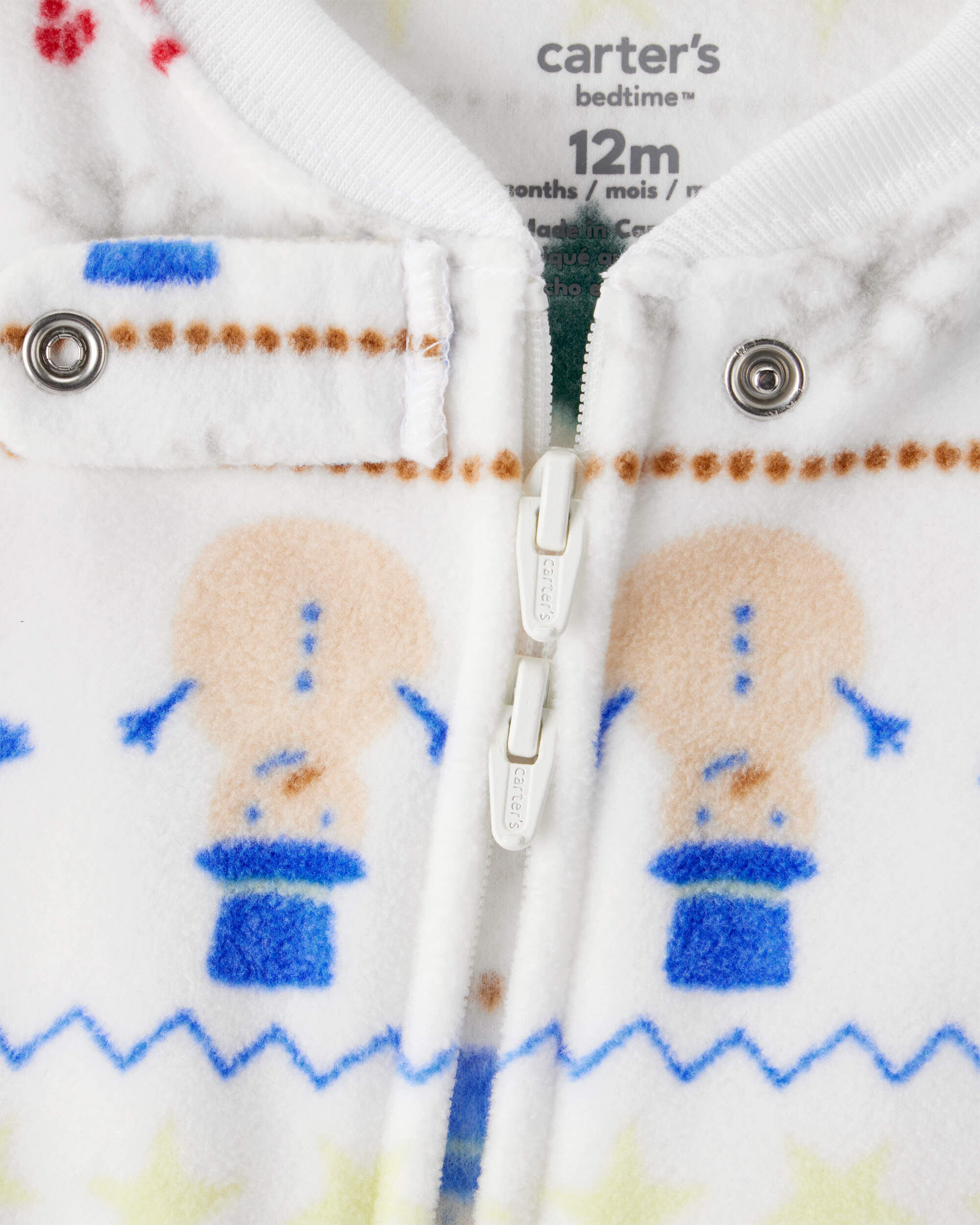 Toddler Snowman Fair Isle Fleece Long-Sleeve Loose Fit 1-Piece Pajamas - White